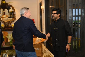 Netflix CEO Ted Sarandos meets Chiranjeevi and Ram Charan in Hyderabad