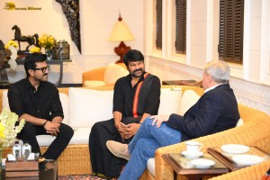 Netflix CEO Ted Sarandos meets Chiranjeevi and Ram Charan in Hyderabad
