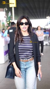 actress Chitrangada Singh cute in a striped t-shirt and jacket