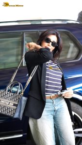 actress Chitrangada Singh cute in a striped t-shirt and jacket
