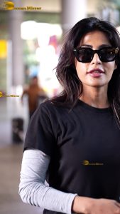 actress Chitrangada Singh pretty in t-shirt and sunglasses at airport