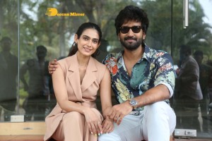 Akanksha Singh and Aadhi Pinisetty pose for pictures during the press meet of the movie Clap