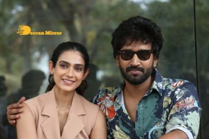 Akanksha Singh and Aadhi Pinisetty pose for pictures during the press meet of the movie Clap