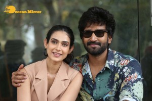 Akanksha Singh and Aadhi Pinisetty pose for pictures during the press meet of the movie Clap