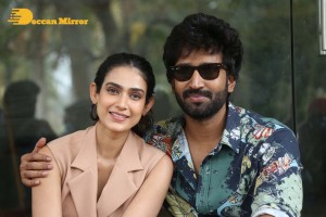 Akanksha Singh and Aadhi Pinisetty pose for pictures during the press meet of the movie Clap