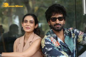 Akanksha Singh and Aadhi Pinisetty pose for pictures during the press meet of the movie Clap