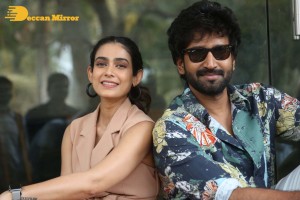 Akanksha Singh and Aadhi Pinisetty pose for pictures during the press meet of the movie Clap