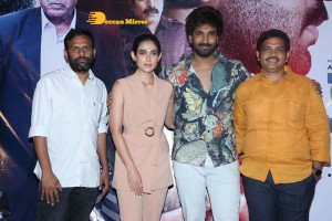 Akanksha Singh and Aadhi Pinisetty pose for pictures during the press meet of the movie Clap