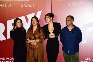 Crew Trailer Launch attended by Kareena Kapoor, Kriti Sanon, Tabu, and Madhuri Dixit