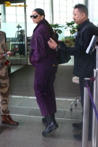 actress deepika padukone dressed in blue velvet at airport