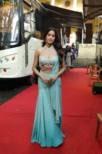 Jr NTR, Janhvi Kapoor, and Saif Ali Khan spotted at Film City promoting their film Devara
