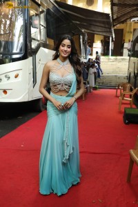 Jr NTR, Janhvi Kapoor, and Saif Ali Khan spotted at Film City promoting their film Devara