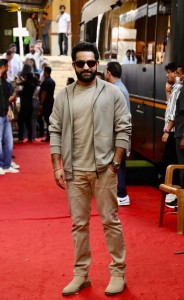Jr NTR, Janhvi Kapoor, and Saif Ali Khan spotted at Film City promoting their film Devara