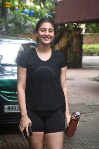 Indian Singer Dhvani Bhanushali in black t-shirt and shorts after workout