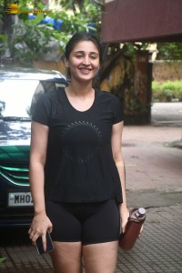 Indian Singer Dhvani Bhanushali in black t-shirt and shorts after workout