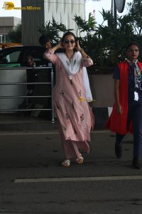 actress dia mirza gorgeous in a light pink salwar dress at airport
