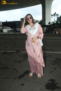 actress dia mirza gorgeous in a light pink salwar dress at airport
