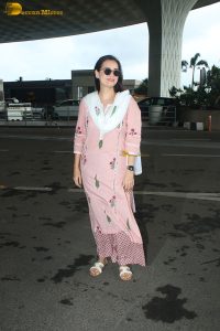 actress dia mirza gorgeous in a light pink salwar dress at airport