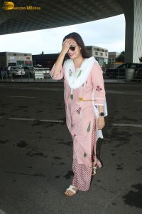 actress dia mirza gorgeous in a light pink salwar dress at airport