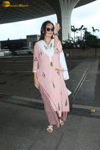 actress dia mirza gorgeous in a light pink salwar dress at airport