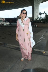 actress dia mirza gorgeous in a light pink salwar dress at airport