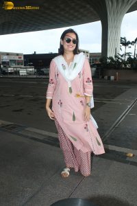 actress dia mirza gorgeous in a light pink salwar dress at airport