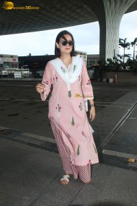 actress dia mirza gorgeous in a light pink salwar dress at airport