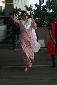 actress dia mirza gorgeous in a light pink salwar dress at airport