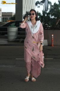actress dia mirza gorgeous in a light pink salwar dress at airport