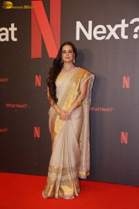 actress dia mirza gorgeous in a white and gold saree