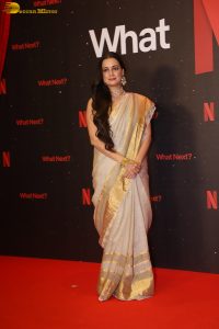 actress dia mirza gorgeous in a white and gold saree