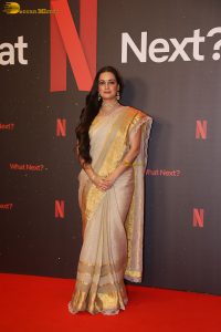 actress dia mirza gorgeous in a white and gold saree