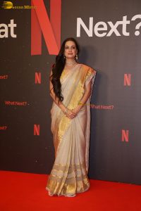 actress dia mirza gorgeous in a white and gold saree
