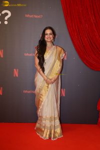 actress dia mirza gorgeous in a white and gold saree