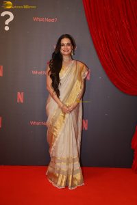 actress dia mirza gorgeous in a white and gold saree