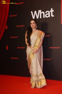 actress dia mirza gorgeous in a white and gold saree