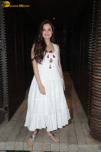 Indian Actress Dia Mirza in a white salwar dress