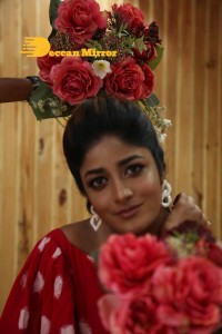Dimple Hayathi in a red dress with white dots