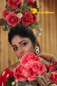 Dimple Hayathi in a red dress with white dots