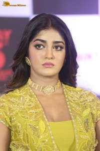actress dimple hayathi in a yellow dress at a movie function