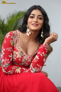 indian actress dimple hayathi cute looks in a red salwar dress