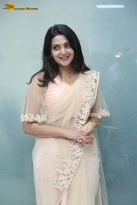 Telugu Actress Divya Pillai in a light pink saree posing for pictures