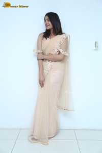 Telugu Actress Divya Pillai in a light pink saree posing for pictures