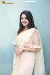 Telugu Actress Divya Pillai in a light pink saree posing for pictures