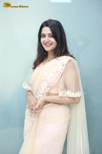 Telugu Actress Divya Pillai in a light pink saree posing for pictures