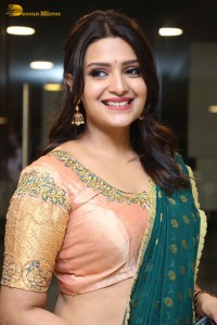 Actress Telugu Actress Divya Pillai in a light pink lehenga choli dress