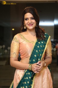 Actress Telugu Actress Divya Pillai in a light pink lehenga choli dress