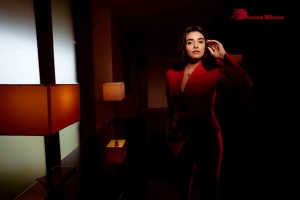 Actress Divyansha Kaushik in a Red Pant Suit