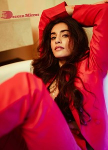 Actress Divyansha Kaushik in a Red Pant Suit