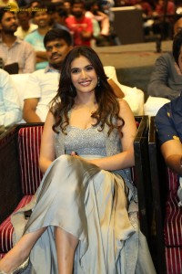 actress divyansha kaushik in a low neck dress at a movie function